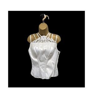 Cream Lace Trim Boned Corset Bustier Large Festival Coquette Futuristic Cocktail